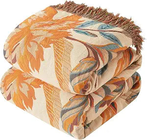 Bailix Boho Throw Blanket for Couch Sofa Bed, 100% Cotton Woven Quilt with Tassel 60x80, Super Soft Muslin Blanket with Floral Printed, Decorative Reversible Bed Blanket/Cover for All Seasons