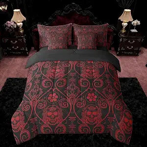 Feelyou Red Vintage Damask Floral Comforter Set with Sheets 7 Piece Queen