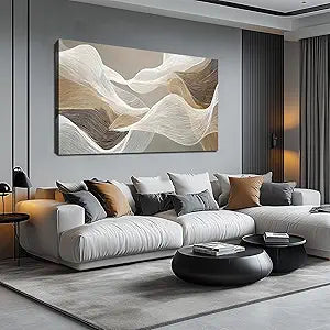 AOZEMI Large Abstract Wall Art Beige Wall Art White Canvas Art Print Modern Artwork for Bedroom Bathroom Living Room Office 24"x 48"