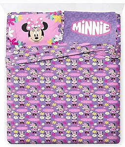 Jay Franco Kids Sheet Set with Fitted, Flat Sheets & Pillow Cover - Ultra-Soft Bedding with Pillowcase for Room Decor, Purple - Minnie Mouse, 4 Piece Full