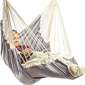Hanging Hammock Chair Swing - Hammock Swing Chair with Foot Rest - Indoor/Outdoor Hanging Chair - Quick & Easy Setup with Durable Hardware Spacious Full Body Support Holds 440 Lbs
