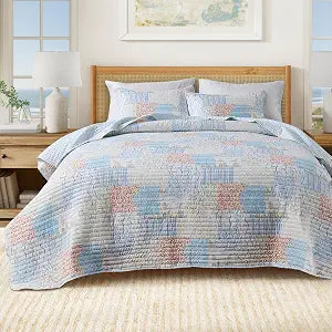 Great Bay Home Coastal Quilt Set - 2-Piece Twin/Twin XL Size Nautical Bedding Set - Lightweight, All-Season, Reversible Bedspread (Coastal Patchwork)