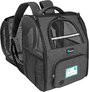 PetAmi Expandable Dog Backpack Carrier for Cats & Pets, Breathable Cat Carrier Backpack with Top Window & Multi-Entry, Ventilated Foldable Travel Carrier for Small Medium Pets up to 18 lbs, Dark Gray