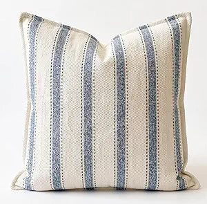 SanVia Cotton Throw Pillow Covers 20x20 Handwoven Jacquard Texture, Fade-Resistant, No Pilling Hidden Zipper, Decorative Cushion Cover for Sofa, Couch, Bed Insert Not Included (Striped, White)
