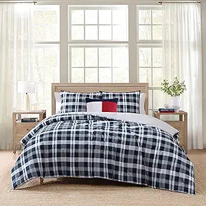 Tommy Hilfiger - Twin/Twin XL Comforter Set, Cotton Textured Bedding with Matching Sham, Medium Weight Bed Set, Oeko-TEX Certified (Dream Madras Blue)