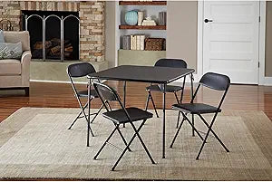 Plastic Development Group, 5-Piece Card Table Set, Chair Seats with Comfortable Foam Pad Black