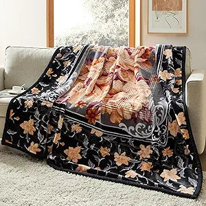 Nestl Korean Mink Blanket Queen Size - 9 Lbs Velvet Fleece Korean Blanket - 2 Ply Warm & Thick Winter Blanket - Wrinkle & Fade Resistant - 79 x 94 Inches (Black & Grey)