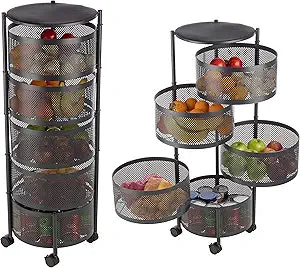 Home-Complete Kitchen Storage Rolling Cart with Wheels - 5 Tier Rotating Fruit and Vegetable Baskets for Kitchen Organization and Storage - Metal Cart for Pantry, Bathroom, or Craft Room (Black)