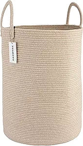 XUANGUO Cotton Rope Laundry Basket Hamper for Clothes Woven Storage Basket for Living Room Bedroom Boho Tall Rope Baskets for Blanket Toys Pillow Towels Baby Nursery Hamper Bin Large oatmeal