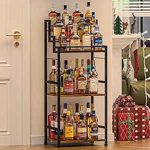 5-Tier Trapezoidal Liquor Cabinet Bar for Home, Stepped Wine Rack Freestanding Floor, Corner Syrup & Whiskey Stand, Large-Capacity Alcohol Bottle Storage Display Shelf Living Room, Patent Pending