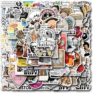 124Pcs History Stickers - History Gifts, Party Supplies - Vinyl Laptop Stickers Waterproof - Gift for Women & Men