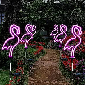 Retisee 6 Pcs Flamingo Solar Stake Lights Pink Flamingo Outdoor Lights Bulk Neon Lights Decoration LED Solar Powered Lighting for Lawn, Garden, Flower Bed, Yard, Pathway