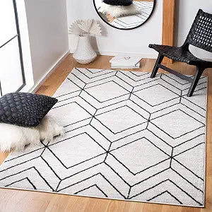 SAFAVIEH Adirondack Collection Area Rug - 4' Square, Ivory & Black, Modern Geometric Design, Non-Shedding & Easy Care, Ideal for High Traffic Areas in Living Room, Bedroom (ADR241A)