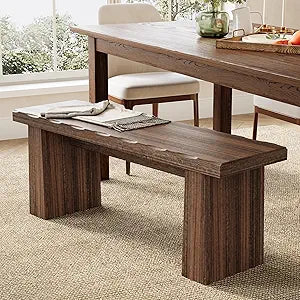LITTLE TREE 47-Inch Wooden Entryway Bench, Farmhouse Dining Bench with Sturdy Frame for Dining Room, Bedroom, Living Room Hallway Kitchen, Easy Assembly (Mahogany)