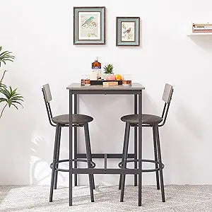 Merax 3 Piece Pub Table Set with Stools for Small Space Industrial Kitchen Bar Table Set for 2, PitchGrey