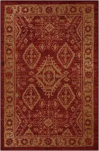 Maples Rugs Georgina Traditional Area Rug Made in USA Washable, Non Slip Indoor Carpet for Entryway, Foyer, Kitchen, and Bathroom, 2'6 x 3'10, Red/Gold