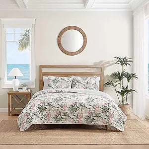 Tommy Bahama - King Quilt Set, Reversible Cotton Coastal Bedding with Matching Shams, Colorful Botanical Bedding Set (Island Orchid Pink/Cream)