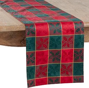 SARO LIFESTYLE Royal de Noel Plaid Design Holiday Table Dcor, 14" x 72", Red/Green