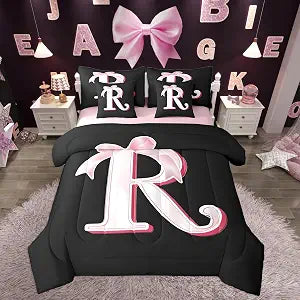 jejeloiu Kawaii Pink Bow Twin 7 Piece Comforter Set with Sheets for Girl