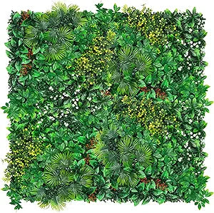 Yangrass Artificial Grass Wall Panels, 20''x20'' 8pcs Boxwood Wall Panels with Tropical Leaves, Faux Greenery Privacy Fence Screen, Grass Backdrop for Outdoor Indoor Garden Birthday Wedding Decor
