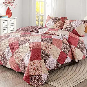 Qucover Twin Quilt Set, 3 Piece Multicolour Floral Patchwork Print Bedspread Twin Size, Soft Microfiber Lightweight Quilt Bedding Set with 2 Pillow Sham, 68"x86"