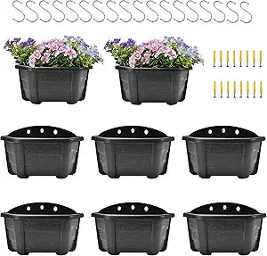 ORIMERC 9.8 Inches Self Watering Wall Planters for Indoor Plants, Railing Planters Balcony Planters Wall Hanging Planters, Lightweight, Dark Coffee (Pack of 8)