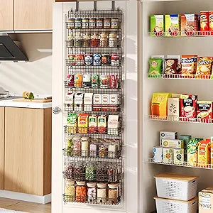 JKsmart 9-Tier Spice Rack Organizer with Door Hook, Wall Mount, and Extra Large Capacity for Pantry Door Stylish Black Design for Effortless Organization, Ultimate Kitchen Storage Solution