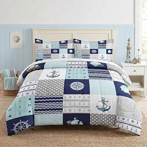 WeCozy Twin Comforter Set, 2 Pieces Blue Plaid Bedding Set