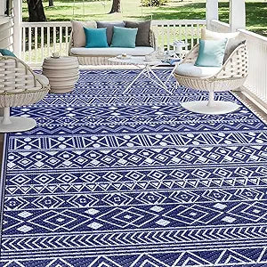 StepLively Outdoor Rug 6x9 ft, Reversible Waterproof Outdoor Plastic Straw Rug, Patio Rug Waterproof, Outdoor Large Area Rug for RV, Camping, Garden, Porch, All-Weather & Easy to Clean(Blue)