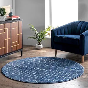 nuLOOM 4 Round Moroccan Blythe Area Rug, Dark Blue, Faded Bohemian Design, Stain Resistant, For Bedroom, Dining Room, Living Room, Hallway, Office, Kitchen, Entryway