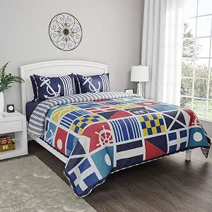 Lavish Home Coastal-Themed Twin Quilt Set, 2-Piece-Set