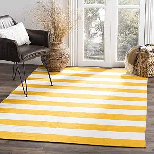 SAFAVIEH Montauk Collection Accent Rug - 3' Square, Yellow & Ivory, Handmade Flatweave Cotton, Woven Texture, Farmhouse Stripe Pattern, Ideal for Living Room, Bedroom, Dining Space (MTK712A)