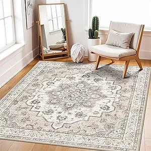 Living Room Washable Square Rug: 4x4 Soft Area Rugs for Kitchen Bedroom Bathroom Non-Slip Water Resistant Entryway Mat Low Pile Ultra Thin Small Carpet for High-Traffic Areas Home Decor (4x4,Beige)