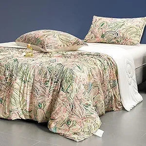 LLanCL Floral Print Cooling Blankets for Hot Sleepers - Cool Like Ice Cream Blanket for Summer, Lightweight Double-Sided Cooling Comforter Quilt (King Size 90" x 108" Green Pink)