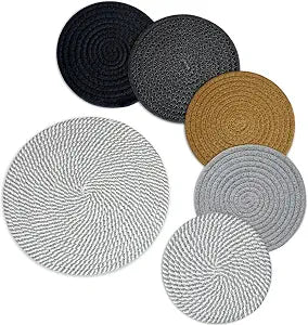 Kitchen Trivets Set, 6-Piece Heat Resistant Pot Holders, 100% Cotton Woven Hot Pads, 11.8" and 7" Diameter