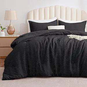 EXQ Home Waffle Comforter Queen Size - Super Soft Embossed Design Comforter Set 3 Pieces, Black 3D Diamond Pattern Bedding Set,Winter Warm Bed Set,1 Comforter with 2 Pillowcases