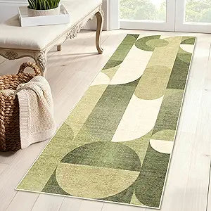 Green Runner Rug 2x6 Washable Rug Runners for Hallway Kitchen,Long Rugs for Bedroom Entryway Bathroom,Non Slip Modern Geometric Floor Carpet