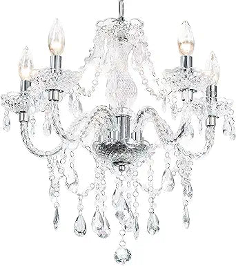PAPAYA Crystal Chandeliers Clear Chandelier 5-Light Modern Pendant Ceiling Lighting Fixture with Acrylic Crystals & Beads for Girls Room,Living Room,Kitchen Island,Entryway