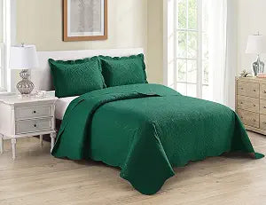 Home Collection 3pc Full/Queen Over Size Luxury Embossed Bedspread Set Light Weight Solid Hunter Green New