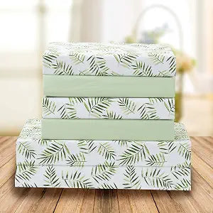 Elegant Comfort Ultra-Soft Double Brushed 6-Piece Microfiber Sheet Set Beautiful Tropical Patterns, and Vibrant Solid Colors, Luxury, All-Season Bed Sheet Set - Palm Leaves, Queen
