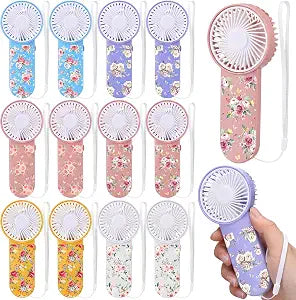 Gerrii 12 Set Tea Party Mini Fans Bulk for Guests Wedding Floral Portable Personal Battery Powered Small Handheld Fans for Bridal Shower Bridesmaid Thank You Gift Decorations Summer Party Favors