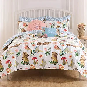 Greenland Home Willow Novelty Forest Animals Reversible Quilt Set, 3-Piece Full/Queen, White