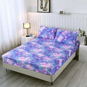 SDIII Colorful Galaxy Fitted Sheet Twin with 2 Pillowcases, Deep Pocket Soft Microfiber Space Bed Sheet Twin Size for Girls Boys Kids and Teens