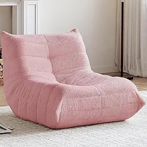 Gazecaia Comfy Bean Bag Chair for Adults Teens | Fireside Floor Lounge Chair, Soft Teddy High-Resilience Memory Foam Bean Bag Couch with Non-Slip Base, for Living Room Bedroom Apartment Office, Pink