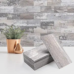 StyloVue 100 Pieces Peel and Stick Backsplash for Kitchen, 3" x 6" PVC Subway Tile Upgraded Distressed Wood Backsplash Stick on Tile Elevate Kitchen, Bathroom, Fireplace,RV