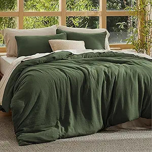 Bedsure Muslin Duvet Cover Oversized King - Cotton Blend Viscose Derived from Bamboo, Cooling Duvet Cover, PureWoven Ultra-Soft & Breathable Bedding Set for All Seasons (Olive Green, 120"x98")