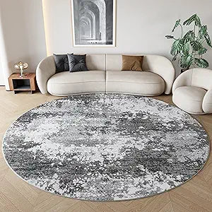 Round Area Rugs 6ft Washable Grey Circle Rug for Entryway Kitchen, Non Slip Soft Low Pile Stain Resistant, Boho Circular Carpet for Living Room Bedroom Dorm Dining Room Table, Abstract Gray