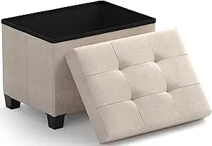 Ornavo Home Storage Ottoman Small Rectangle Ottoman with Legs, Foot Rest Stool Seat, Load up to 600 LB, for Living Room, Bedroom, Home Office, Dorm - 12 x 16 x 12, Beige