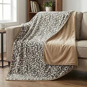 Waterproof Blanket for Bed, Couch, or Car - 60 x 80 Reversible Queen Size Throw Blanket for Reliable Leakproof Furniture Protection - Washable Pet Throws by Lavish Home (Leopard Print)