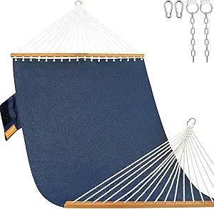 Lazy Daze Hammocks 11 FT Double Outside Hammock Quick Dry Olefin Fabric Hammock with Spreader Bar & Side Pocket for Outdoor Poolside Backyard 450 lbs Capacity, Heather Navy